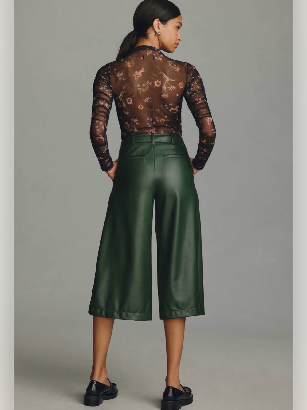 By Anthropologie Faux Leather Culottes Dark Green Sz.4‎ NWT - Picture 3 of 7